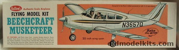 Guillows 1/19 Beechcraft Musketeer - 20 inch Wingspan Flying Balsawood Model Airplane, 308 plastic model kit